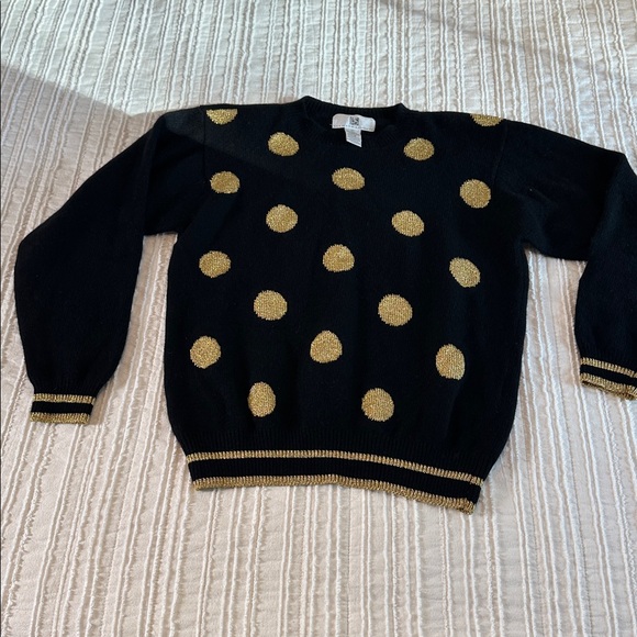 80’s Mom sweater vintage small  wool blend Black Sweater with Gold Polka Dots - Picture 1 of 3
